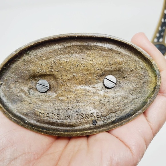 41. Vintage Holyland Jerusalem Brass Cross Candlesticks Holder Set of 2 - Picture 11 of 15